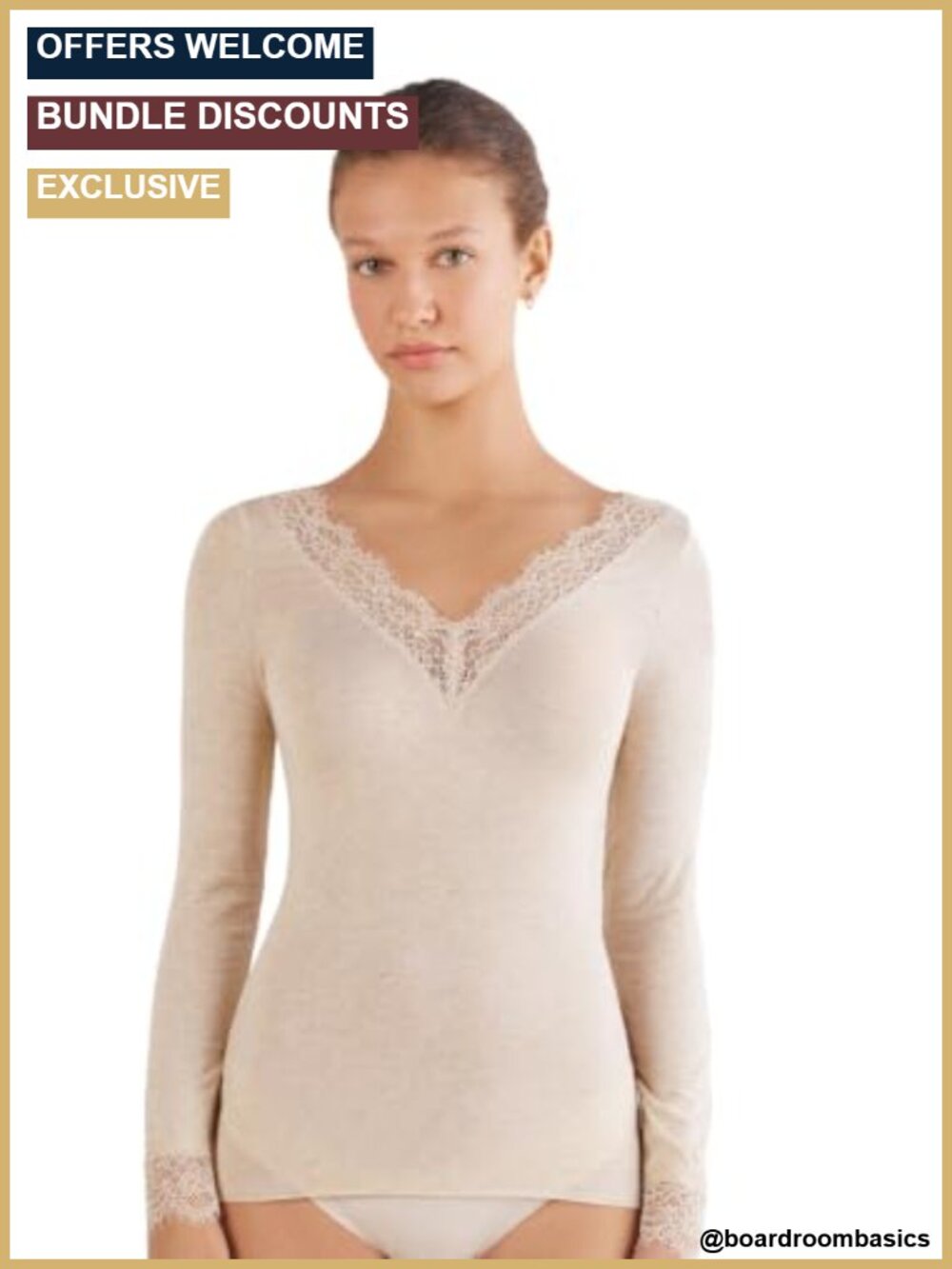 Modal Cashmere Lace V-Neck Long Sleeve Top Ultralight Sheer